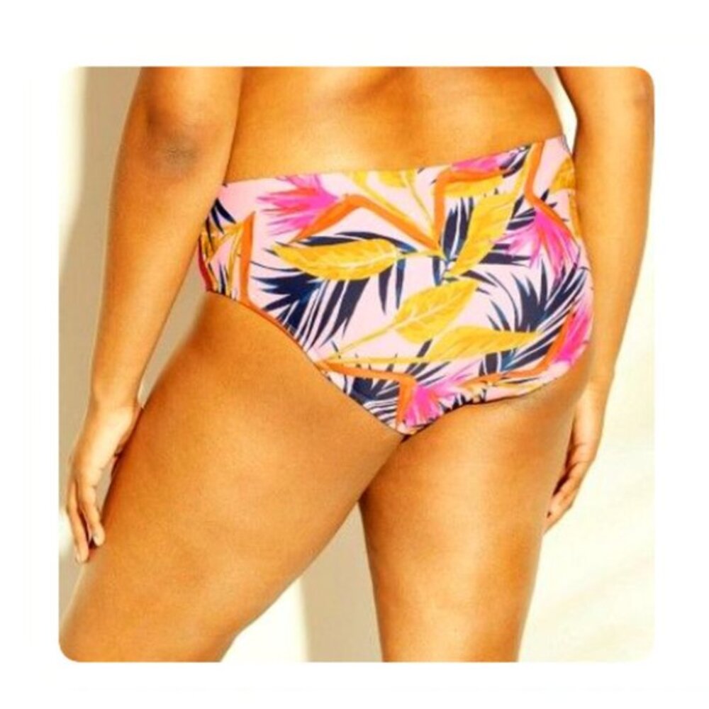 NEW Xhilaration Plus 20 22 Swim Bikini Bottom 2X Pink Tropical Hipster NWT